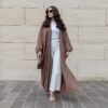 عباية كريب مفتوحة باللون الوردي الترابي